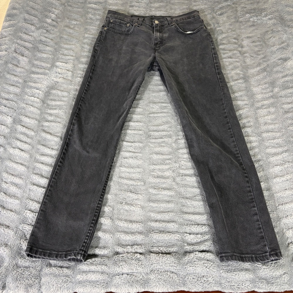 Levis 502 Regular Taper Mens Jeans 33x28 Faded Black Stretch Denim AR818